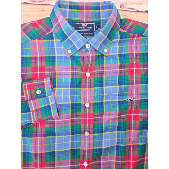 Vineyard Vines Slim Fit Plaid Tucker Shirt Large Button-Down Long Sleeve - Picture 4 of 8